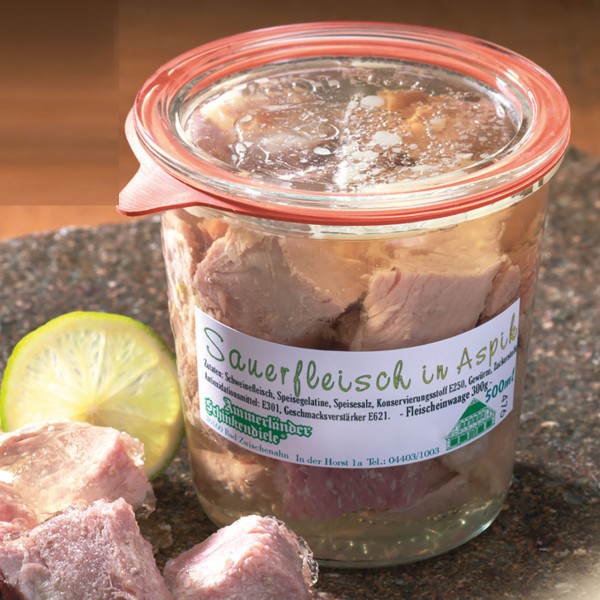 Sauerfleisch in Aspik, 500g Weckglas