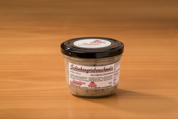Schinken-Griebenschmalz mit Äpfeln und Zwiebeln verfeinert, 150g-Glas