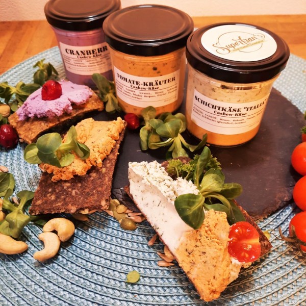 3 Sorten Cashew-Käse im Glas, 3x 140g | Vegan, laktosefrei & Rohkost