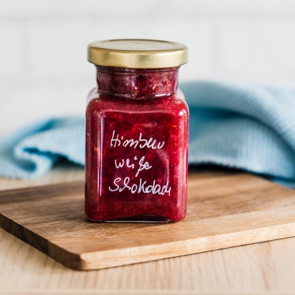 Fruchtaufstrich Himbeere mit weißer Schokolade
